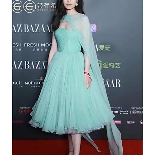 

Ball Gown Minimalist Elegant Quinceanera Engagement Dress Strapless Sleeveless Knee Length Tulle with Pleats 2021