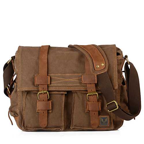 

men canvas genuine leather big outdoor casual shoulder crossbody bag