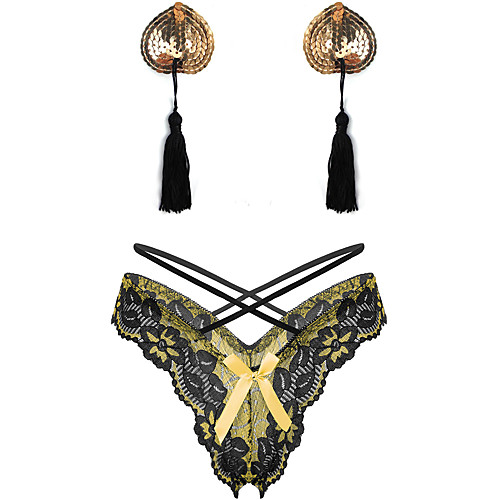 

Women's Sequins Tassel Fringe Lace Suits Nightwear Color Block Bra & Panty Set Blue / Purple / Red One-Size / Hole