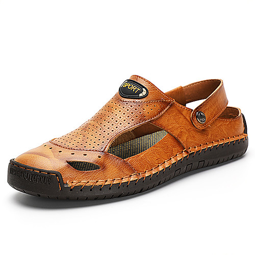 

Men's Sandals Casual Beach Daily Outdoor Walking Shoes PU Breathable Non-slipping Wear Proof Light Brown Dark Brown Black Summer