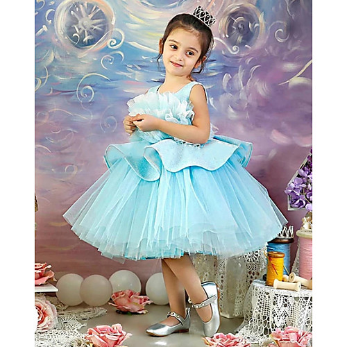 

Princess / Ball Gown Knee Length Wedding / Party Flower Girl Dresses - Satin / Tulle Sleeveless Jewel Neck with Ruffles / Appliques