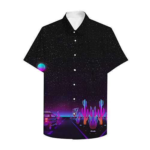 

Men's Shirt 3D Print Galaxy Graphic Print Short Sleeve Daily Tops Basic Casual Black
