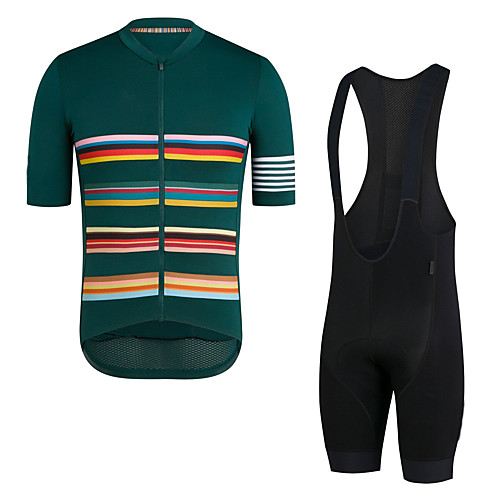 

Men's Short Sleeve Cycling Jersey with Bib Shorts Elastane Dark Green Bike Sports Clothing Apparel