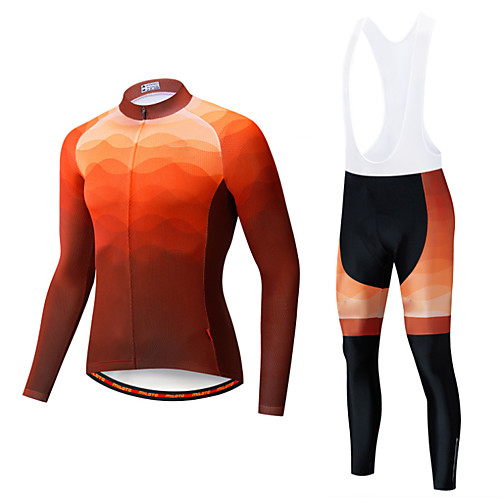 

Men's Long Sleeve Cycling Jersey with Tights Winter Elastane Forest Green Violet Orange Bike Sports Clothing Apparel