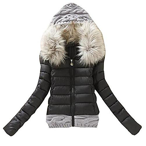 

thick warm faux fur collar down jacket with knit hood black us l