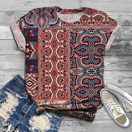 

Women's Plus Size Print Graphic Tribal T shirt Large Size Round Neck Short Sleeve Tops Big Size