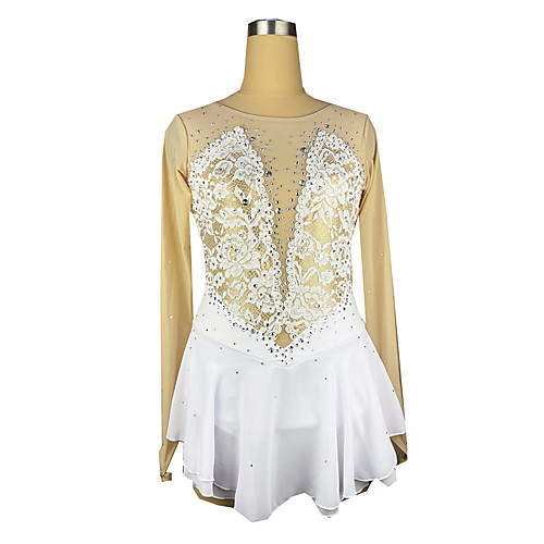 

Figure Skating Dress Women's Girls' Ice Skating Dress Gold Spandex High Elasticity Training Competition Skating Wear Patchwork Crystal / Rhinestone Long Sleeve Ice Skating Figure Skating / Kids