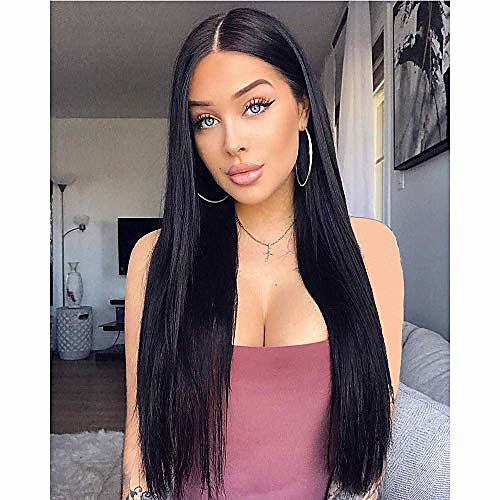 

Black straight synthetic long hair for women