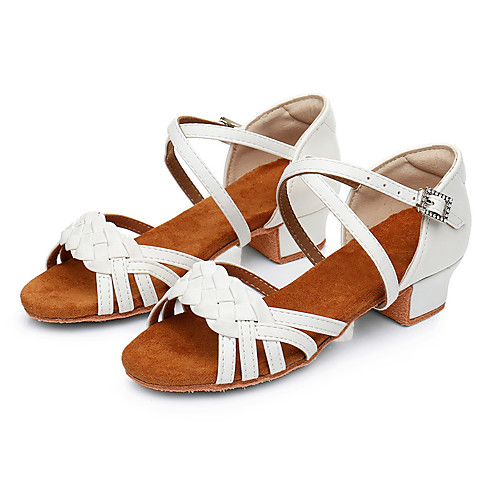 

Girls' Latin Shoes Heel Thick Heel White Buckle Children's