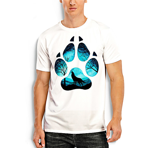 

Men's T shirt 3D Print 3D Wolf Animal 3D Print Short Sleeve Daily Tops Casual White