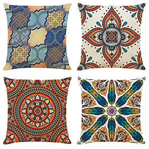 

4 pcs Linen Pillow Cover, Floral&Plants Simple Classic Square Zipper Traditional Classic