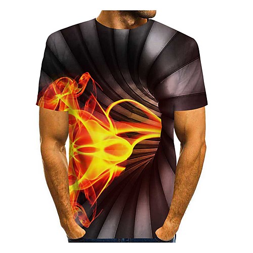 

Men's T shirt 3D Print 3D Flame 3D Print Short Sleeve Daily Tops Casual Gray