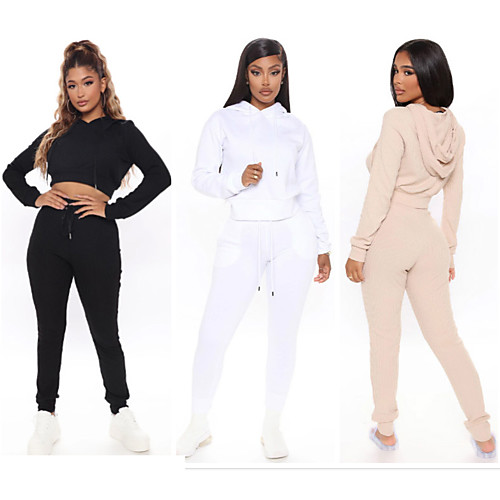 

Women's 2 Piece Cropped Tracksuit Sweatsuit Athletic Athleisure 2pcs Winter Long Sleeve Thermal Warm Moisture Wicking Breathable Fitness Gym Workout Running Jogging Exercise Sportswear Solid Colored