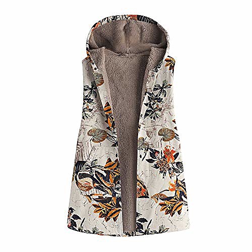 

✫Vintage Oversize Hooded Gilet-Women's Floral Print Plus Velvet Warm Outwear Pockets Waistcoat Coat Vest Orange