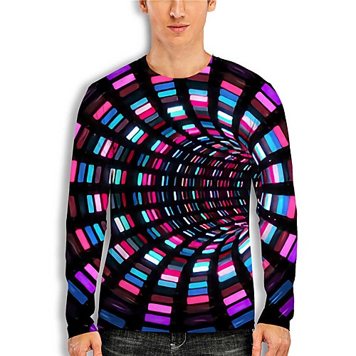 

Men's T shirt 3D Print 3D Geometry 3D Print Long Sleeve Daily Tops Casual Black
