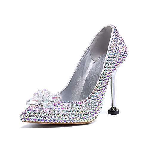 

Women's Wedding Shoes Stiletto Heel Pointed Toe Wedding Pumps Vintage Sexy Minimalism Wedding Party & Evening PU Rhinestone Crystal Sparkling Glitter Solid Colored Color Block Rainbow