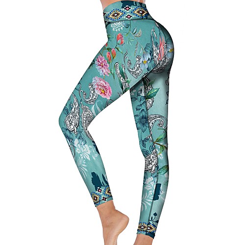 

21Grams Women's High Waist Yoga Pants Cropped Leggings Tummy Control Butt Lift Breathable Green Fitness Gym Workout Running Winter Sports Activewear High Elasticity