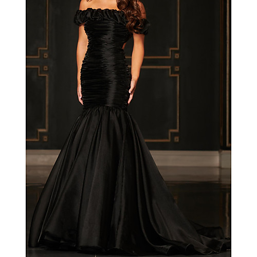 

Mermaid / Trumpet Beautiful Back Sexy Engagement Formal Evening Dress Off Shoulder Sleeveless Sweep / Brush Train Organza with Pleats Ruched 2021