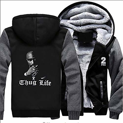 

tupac hip-hop thug life hoodie, fashionable leisure jacket for men and women, pullover with zip, warm plus-velvet plus-velvet jacket top