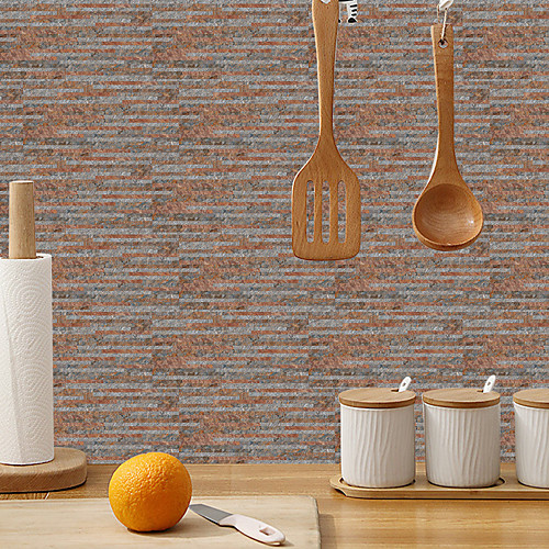 

imitation retro ceramic tile kitchen sticker waterproof and oilproof brick red stripe flake self-adhesive decorative wall sticker 15cm30cm6pcs