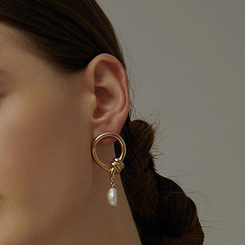 

Women's White Freshwater Pearl Hoop Earrings Geometrical Tree of Life Stylish Simple Earrings Jewelry Gold For Anniversary Daily Prom