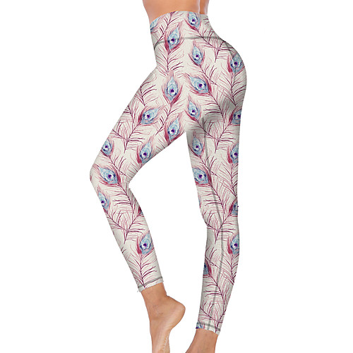 

21Grams Women's High Waist Yoga Pants Cropped Leggings Tummy Control Butt Lift Breathable Peacock White Fitness Gym Workout Running Winter Sports Activewear High Elasticity