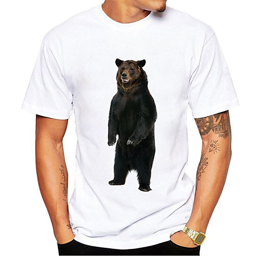 

Men's T shirt 3D Print Graphic Bear Animal Print Short Sleeve Daily Tops Casual Cute White