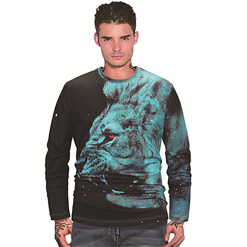 

Men's T shirt 3D Print Graphic Prints Animal 3D Print Long Sleeve Daily Tops Casual Beach Blue