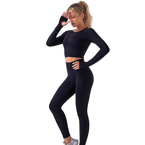 

Women's 2 Piece Thumbhole Activewear Set Yoga Suit Compression Suit Athletic Athleisure Long Sleeve 2pcs Winter High Waist Spandex Breathable Quick Dry Soft Fitness Gym Workout Running Training