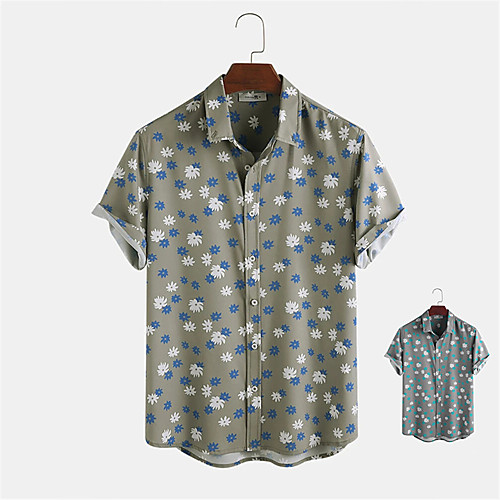 

Men's Shirt Other Prints Floral Button-Down Print Short Sleeve Daily Tops Casual Army Green Gray