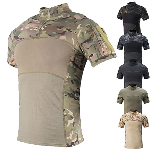 

Men's Hunting T-shirt Camo / Camouflage Short Sleeve Outdoor Summer Well-ventilated Breathability Quick Dry Breathable Top Cotton Camping / Hiking Hunting Fishing Traveling Black Army Green Grey