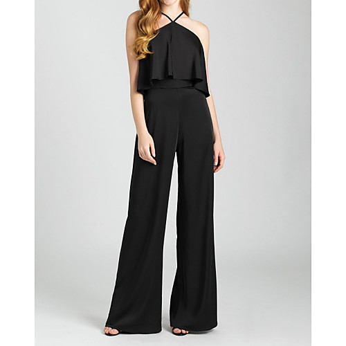 

Jumpsuits Halter Neck Floor Length Charmeuse Bridesmaid Dress with Pleats