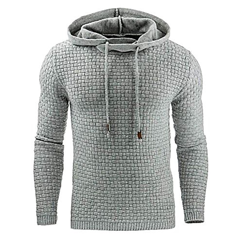 

Hooded Shirts for Men Square Quilted Long Sleeved Solid Color Men's Hoodies Sweatshirt with Patch Details LIGHTGREY