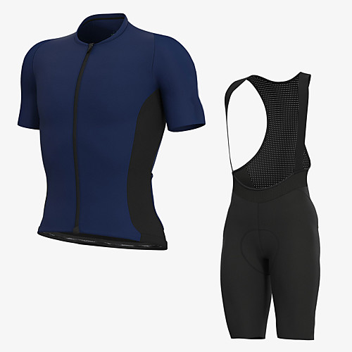 

Men's Short Sleeve Cycling Jersey with Bib Shorts Elastane Blue Bike Sports Clothing Apparel