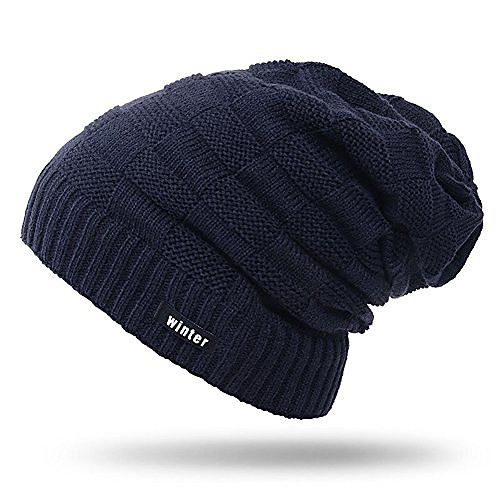 

Unisex Knitted Thermal Beanie Warm Fleece Liner Stretchy Winter Hat One Size B-Blue