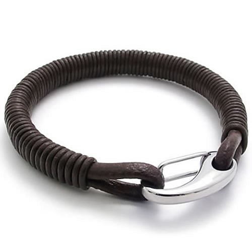 

8.5, brown leather mens bracelet stainless steel clasp - 8.5 inch