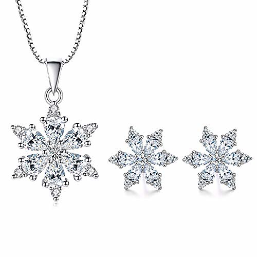 

Silver Snowflake Jewellery for Women, Silver Snowflake Necklace Pendant & Stud Earrings, with White Cubic Zirconia, Perfect Christmas Gift