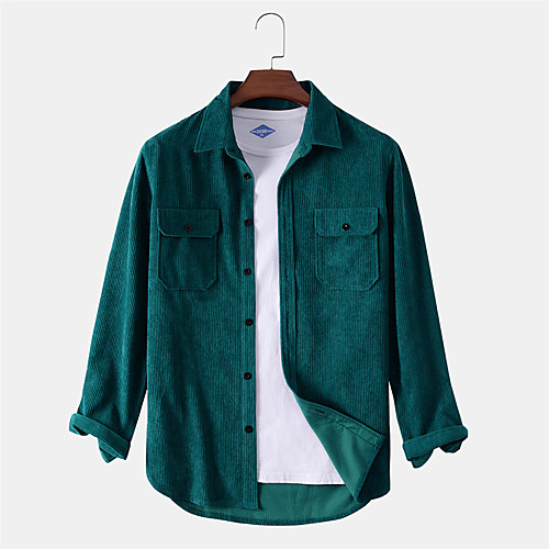 

Men's Shirt Other Prints Solid Colored Button-Down Long Sleeve Daily Tops Casual Green