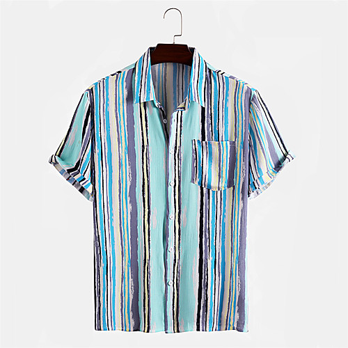 

Men's Shirt Other Prints Striped Button-Down Print Short Sleeve Daily Tops Casual Blue