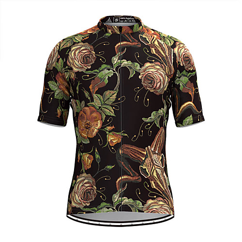 

Men's Short Sleeve Cycling Jersey Black Floral Botanical Bike Top Mountain Bike MTB Road Bike Cycling Breathable Sports Clothing Apparel / Stretchy / Athletic