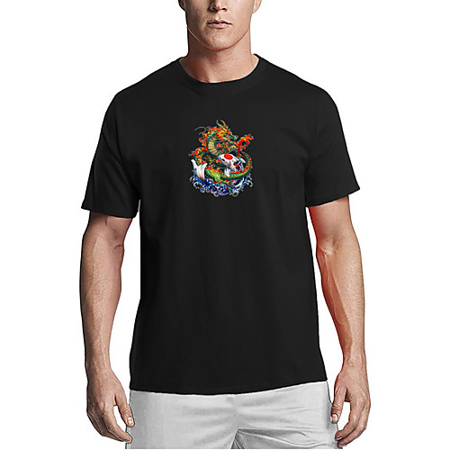 

Men's T shirt 3D Print Dragon Graphic Fish Print Short Sleeve Daily Tops Basic Casual White Black Red
