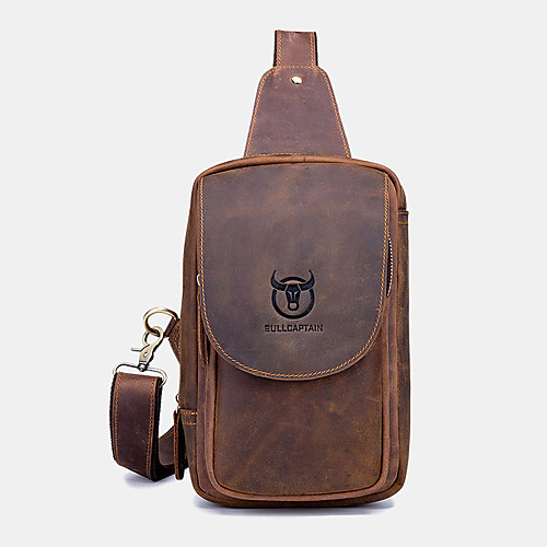 

men genuine leather vintage crossbody bag chest bag