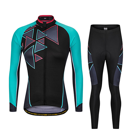 

Men's Long Sleeve Cycling Jersey with Bib Tights Winter Elastane Black / Blue Pink / Black Bike Sports Clothing Apparel