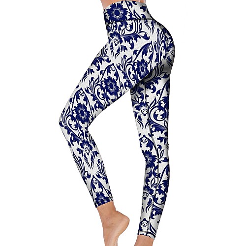 

21Grams Women's High Waist Yoga Pants Cropped Leggings Tummy Control Butt Lift Breathable Blue Fitness Gym Workout Running Winter Sports Activewear High Elasticity