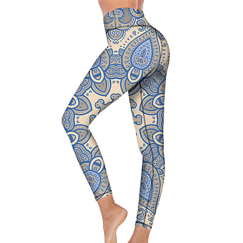 

21Grams Women's High Waist Yoga Pants Cropped Leggings Tummy Control Butt Lift Breathable Blue Fitness Gym Workout Running Winter Sports Activewear High Elasticity
