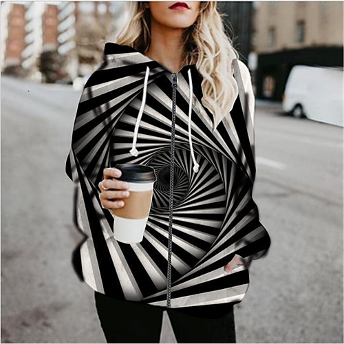 

Women's 3D Print Print Fall & Winter Hoodied Jacket Regular Daily Long Sleeve Cotton Blend Coat Tops Black