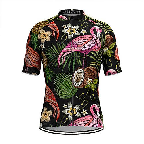 

Men's Short Sleeve Cycling Jersey Black Flamingo Floral Botanical Bike Top Mountain Bike MTB Road Bike Cycling Breathable Sports Clothing Apparel / Stretchy / Athletic