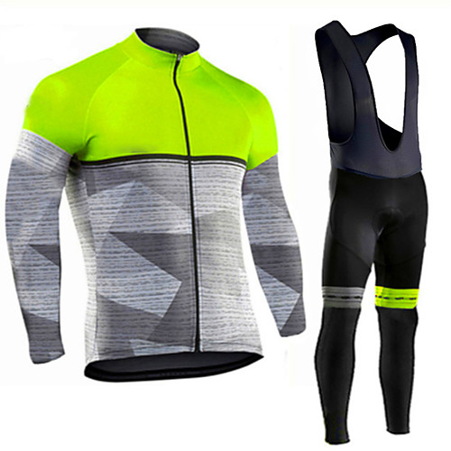 

Men's Long Sleeve Cycling Jersey with Bib Tights Winter Elastane Black / Yellow Red Green Bike Sports Clothing Apparel