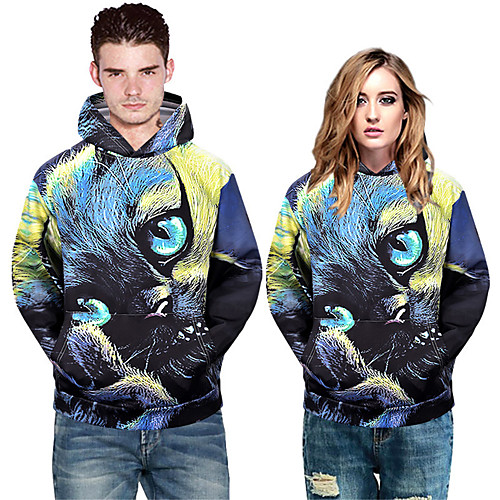 

Men's Pullover Hoodie Sweatshirt Cat Graphic Prints Print Sports & Outdoor Daily 3D Print Casual Hoodies Sweatshirts Blue