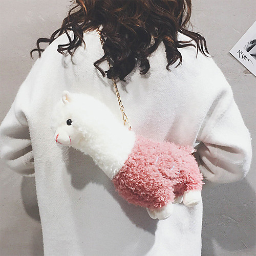 

women lamb wool cute cartoon 3d alpaca shape soft creative small shoulder bag crossbody bag with chain